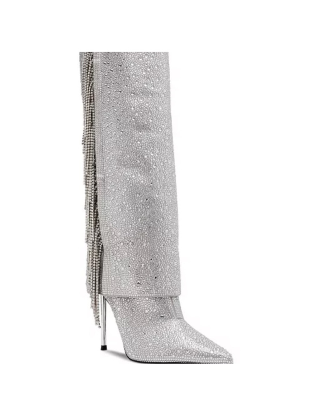 steve madden women’s sanya rhinestone stiletto cuffed tall dress boots silver